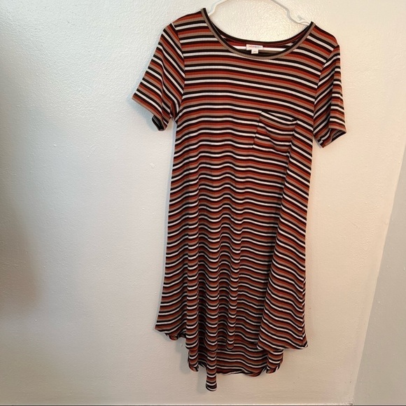 LuLaRoe Carly Dress Ribbed Orange Brown Stripes - Picture 2 of 10